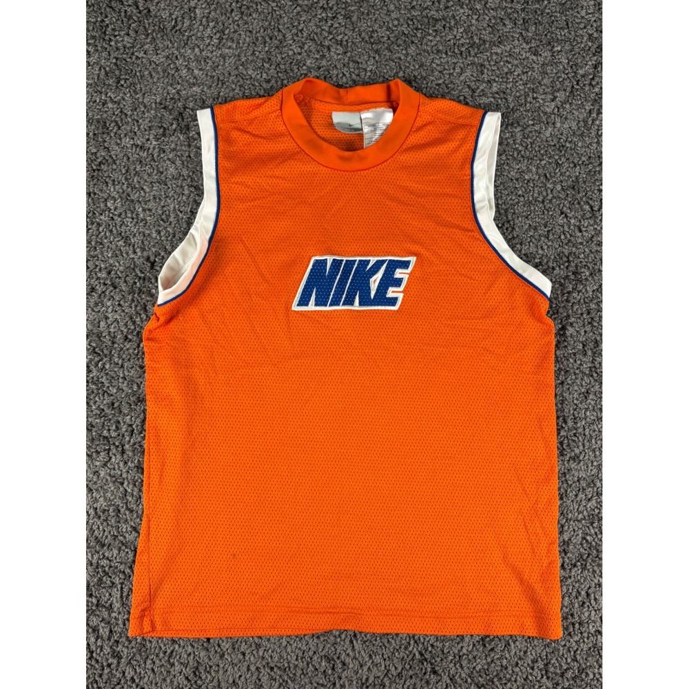 Vintage Nike Boys Mesh Tank Top Orange Blue Y2K Jersey Size Large 14-15